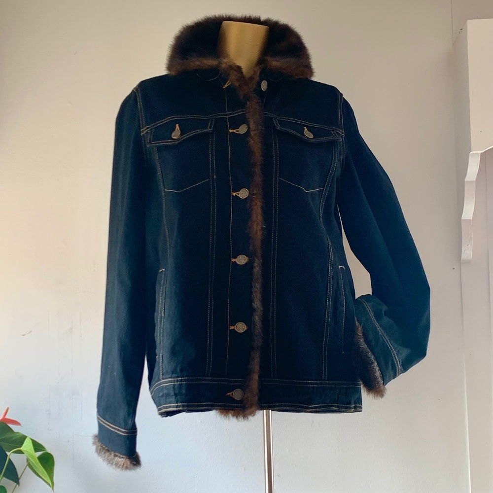 Dennis Basso  Denim Faux Fur Lined  Jacket NWOT size XS